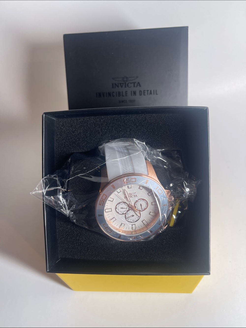 Invicta Rose Gold and Silver Chronograph Watch with White Silicone Strap 30111 - Picture 7 of 8